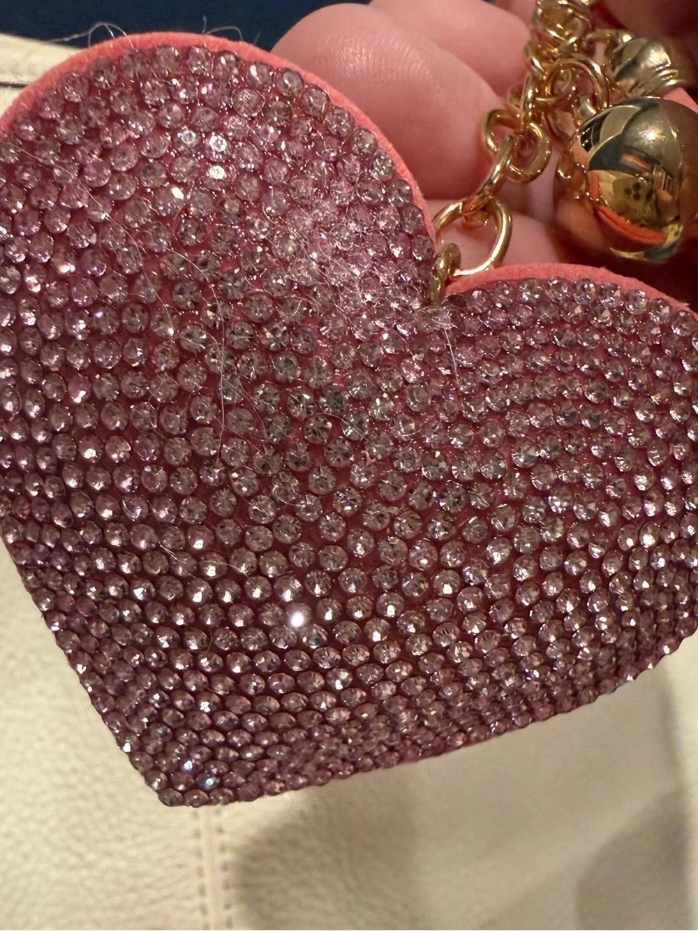 Sparkling Pink Heart Keychain Charm with Tassel